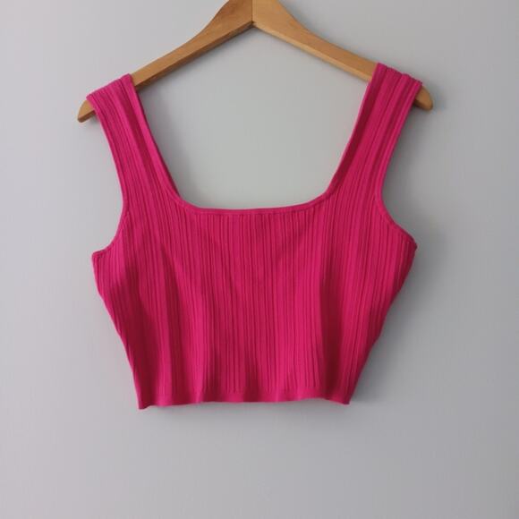 H&M Tops - H&M Pink Ribbed Crop Top Wide Straps Women’s Large Summer Casual Basic Tee L